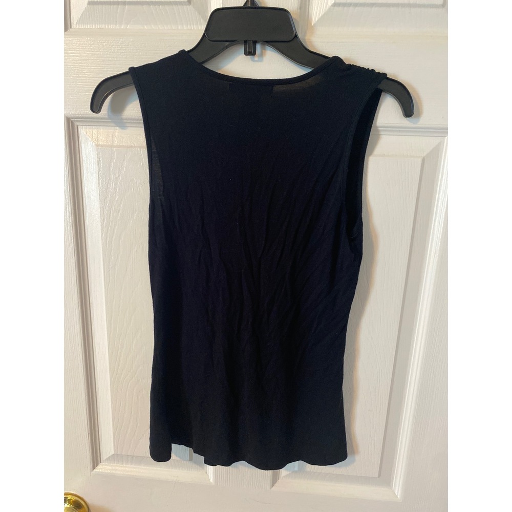 Design History Black V-Neck Wrap Front Empire Waist Sleeveless Blouse Top Medium - Picture 3 of 3